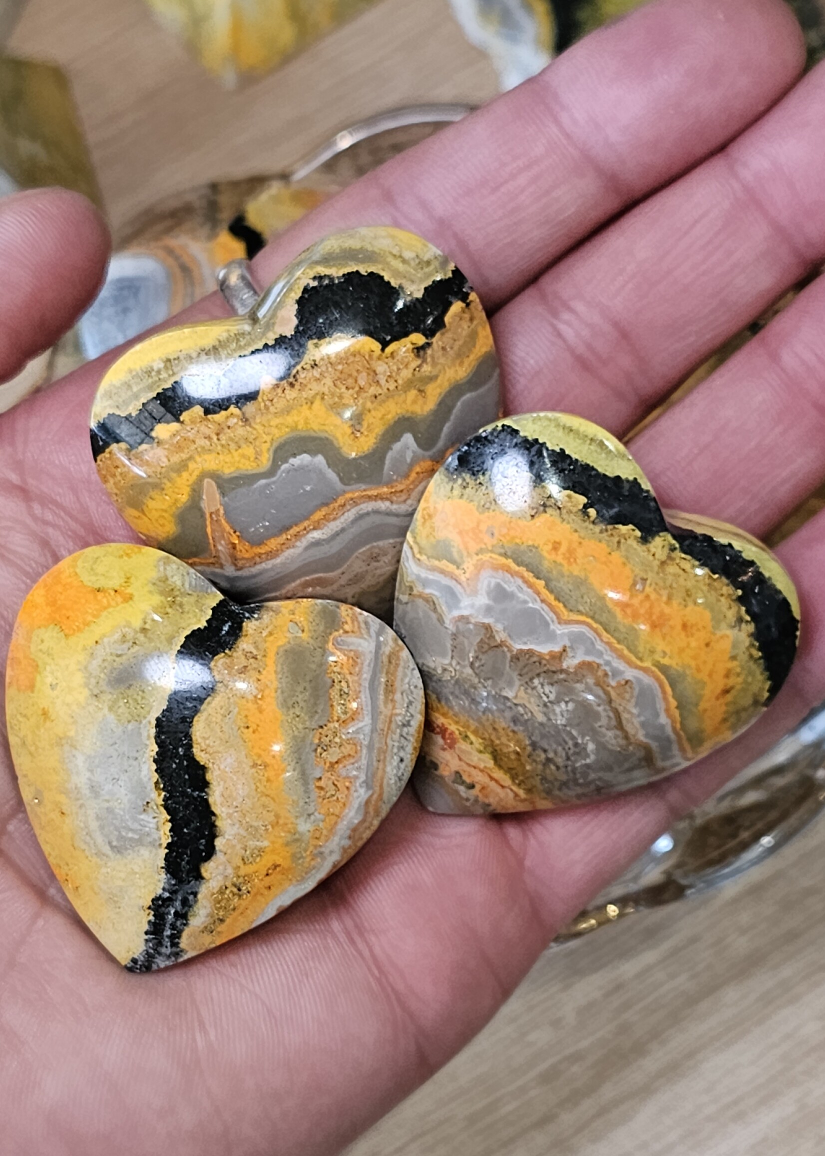 Bumble Bee Jasper Heart 1.5" x 1.5"