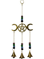 Brass Bell Chime- Triple Moon w/Pentacle