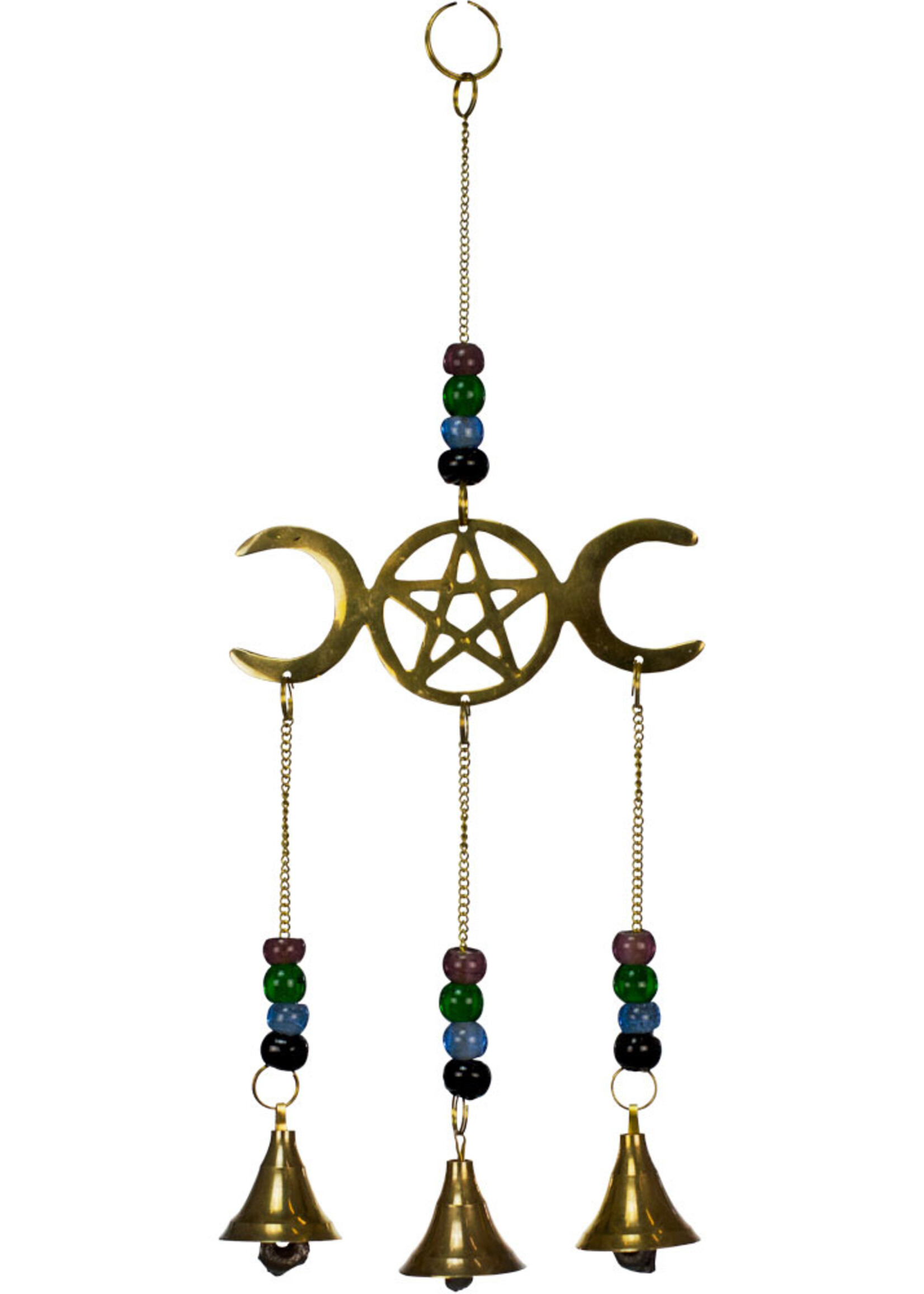 Brass Bell Chime- Triple Moon w/Pentacle