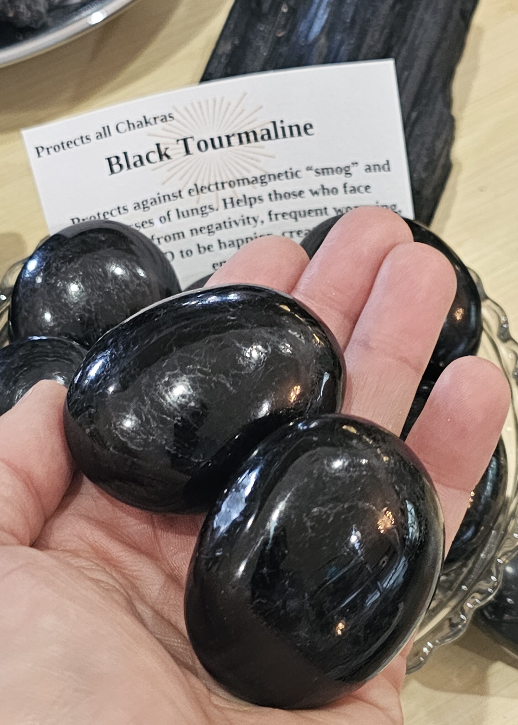 Black Tourmaline, Palm Stone, Medium 2x1.5 inch