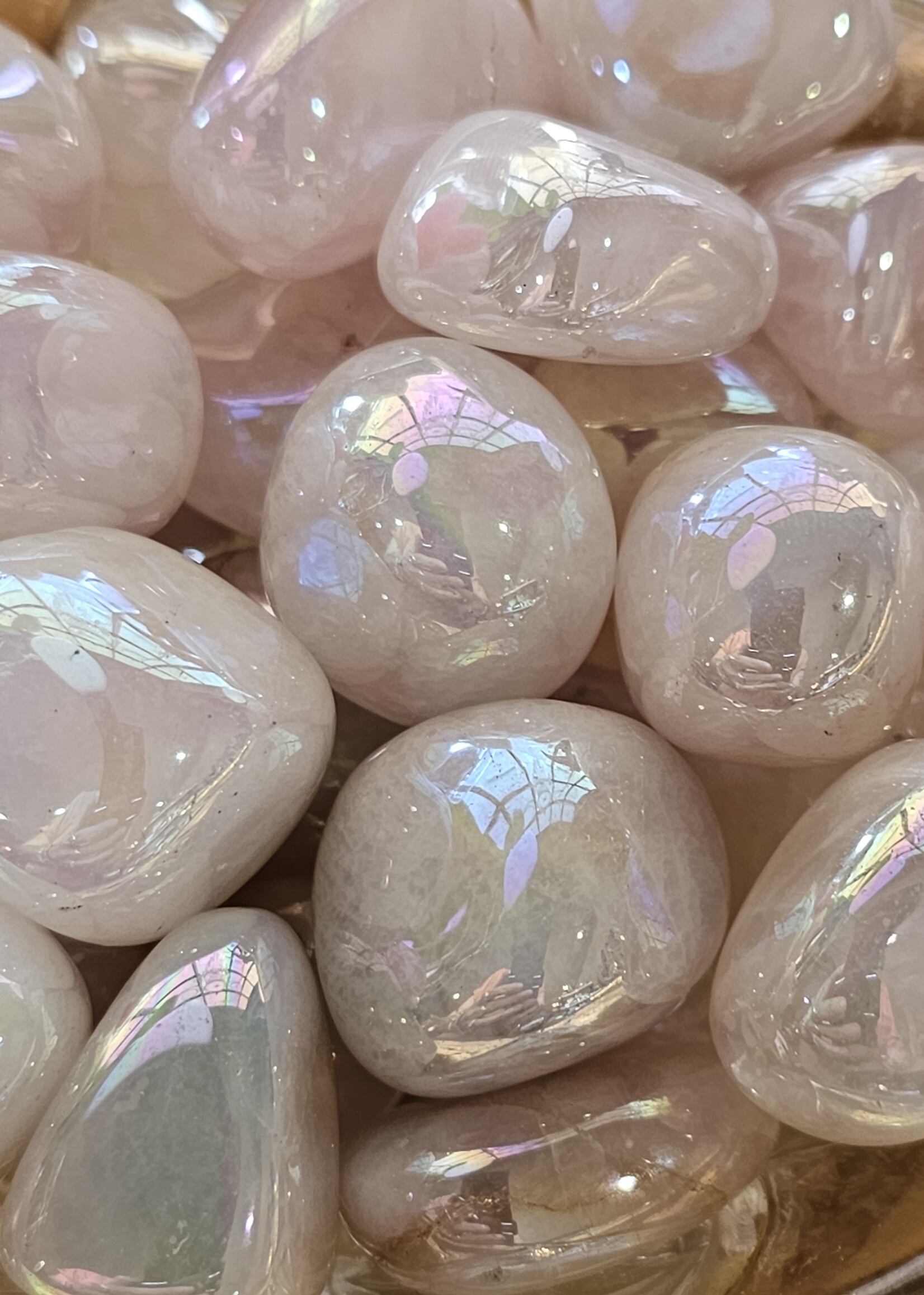 Angel Aura (Titanium) Rose Quartz Tumbled, Medium