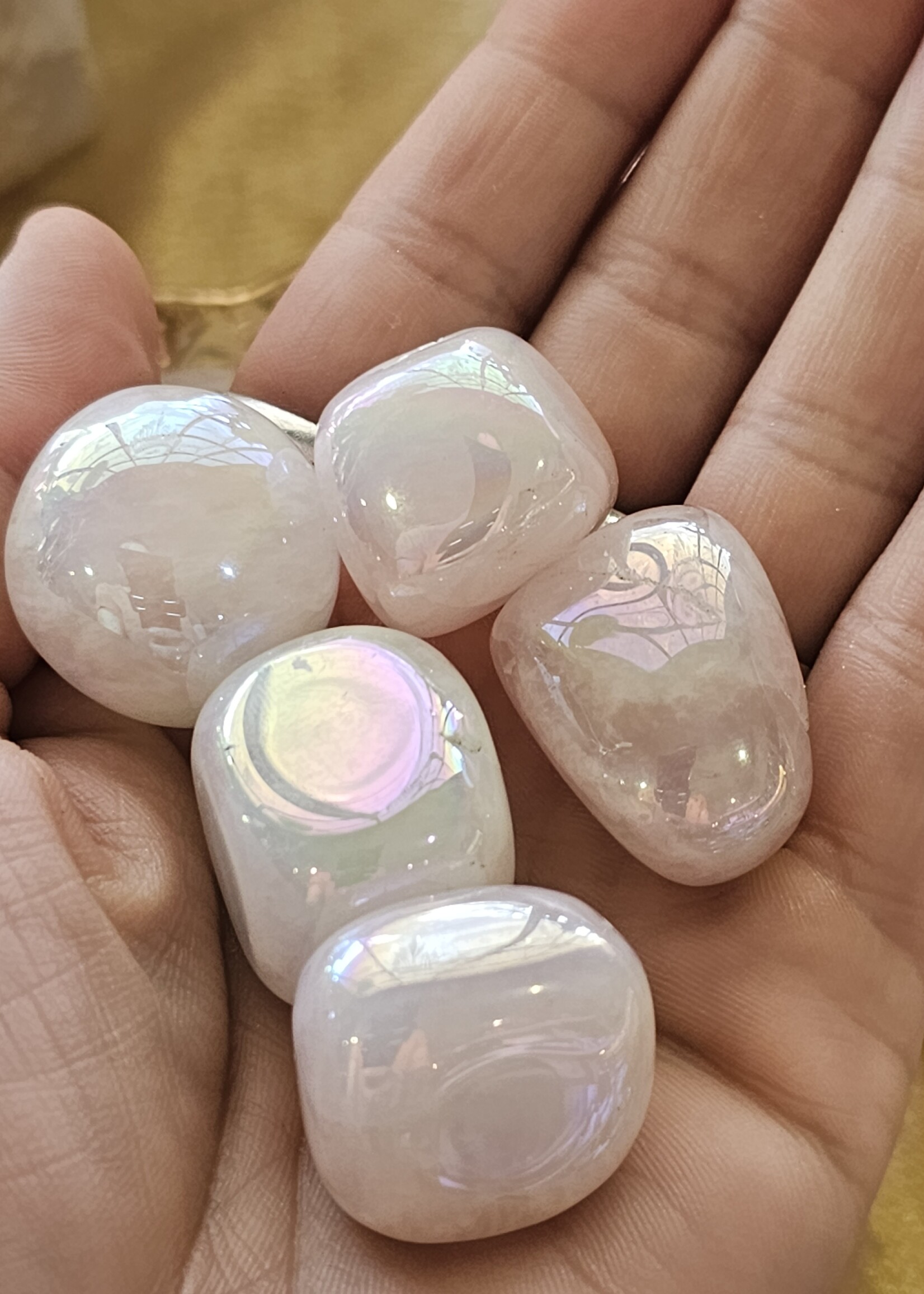 Angel Aura (Titanium) Rose Quartz Tumbled, Medium