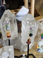 Quartz Point with Chakra Stones on Stand 4.5" x 1.5"