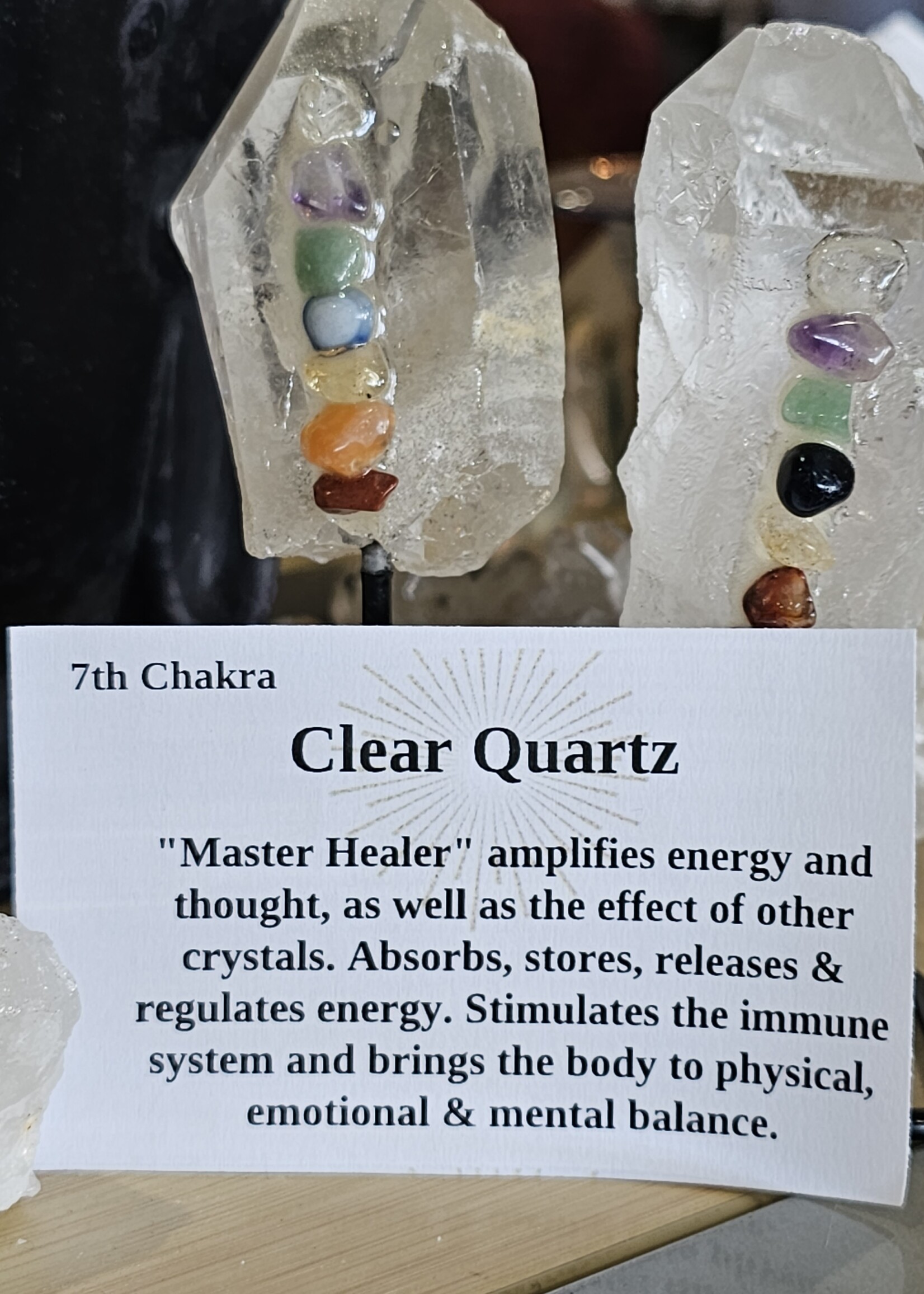Quartz Point with Chakra Stones on Stand 4.5" x 1.5"
