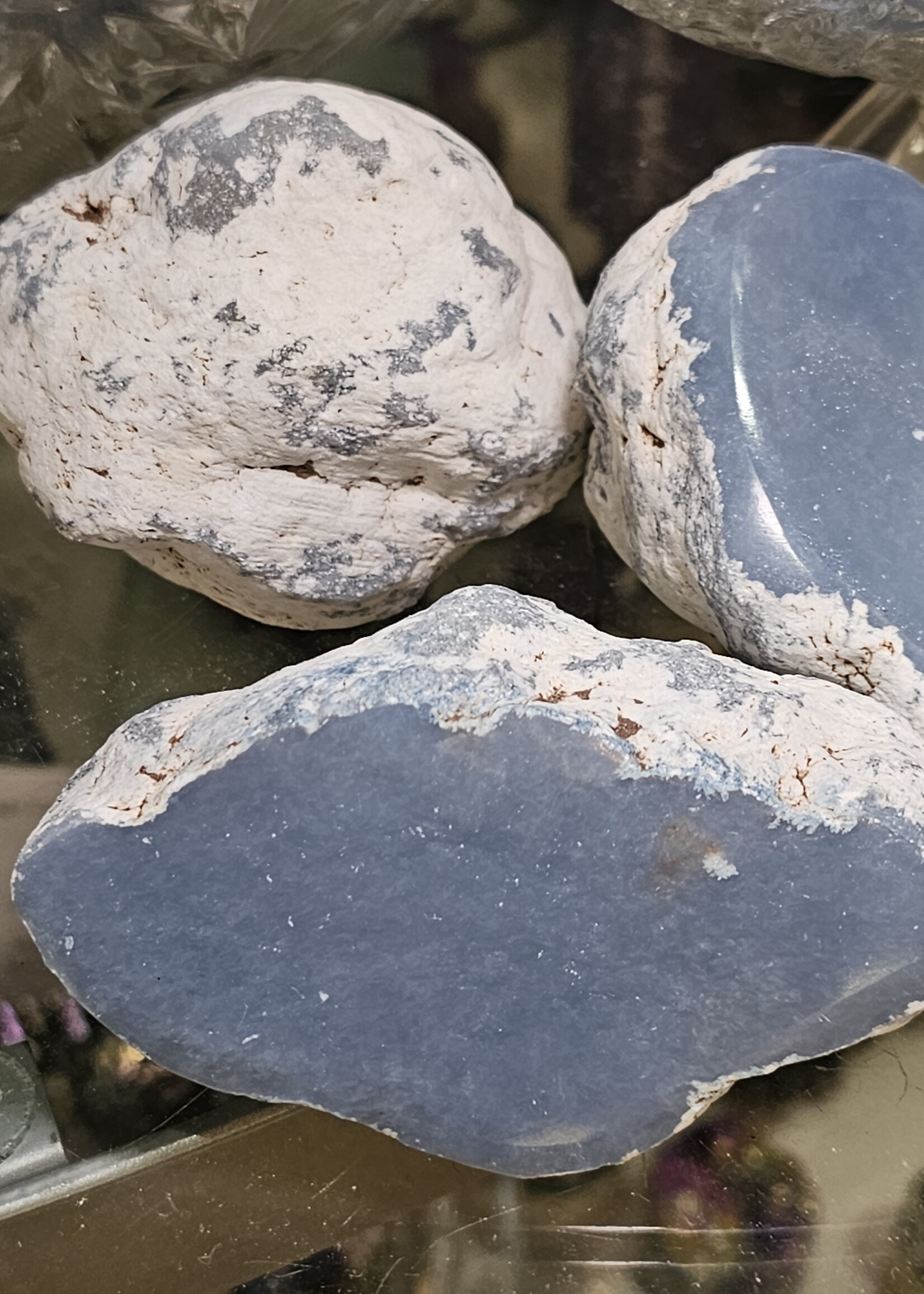 Angelite Half Polished Palm 3" x 2" x 2"