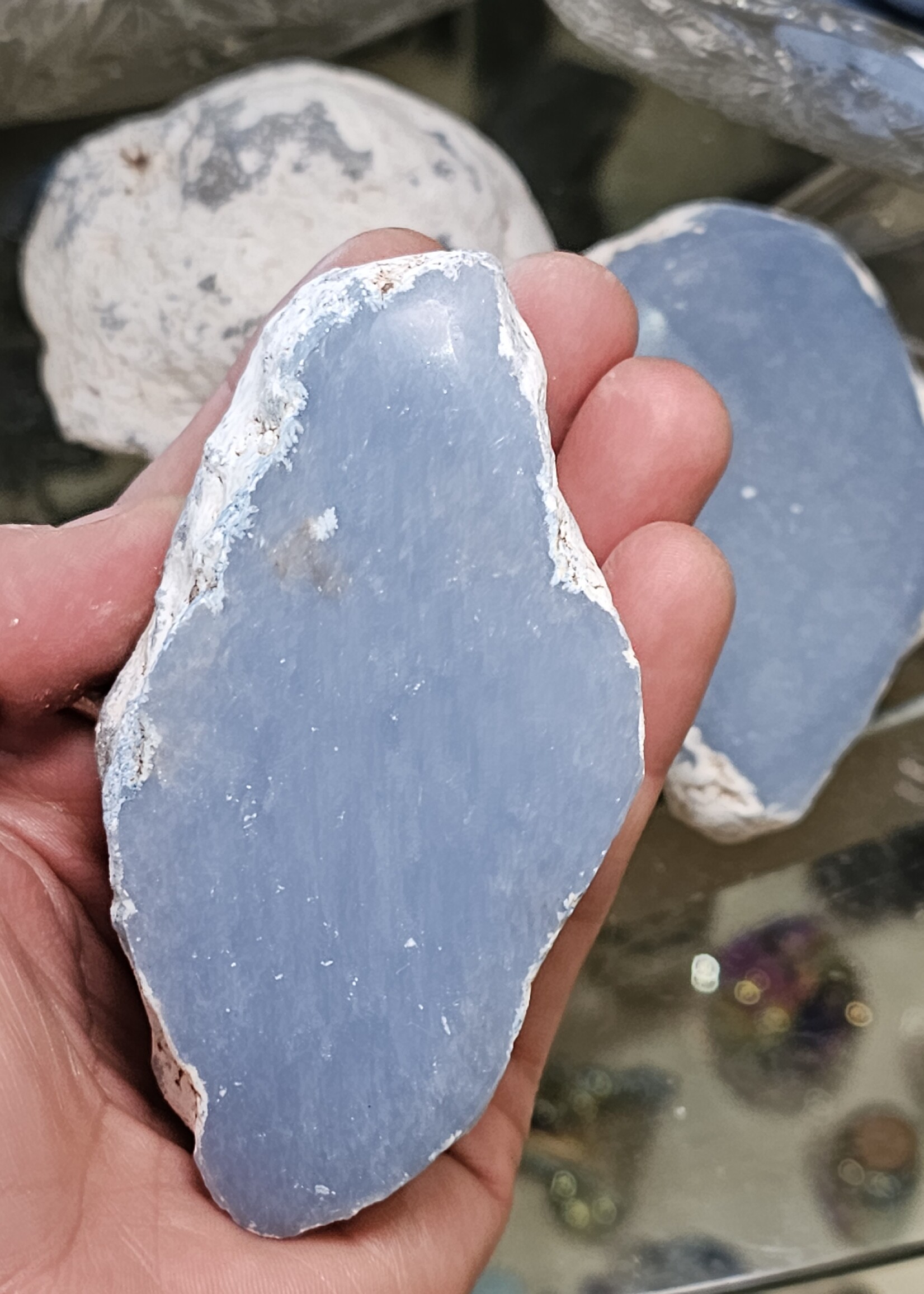 Angelite Half Polished Palm 3" x 2" x 2"