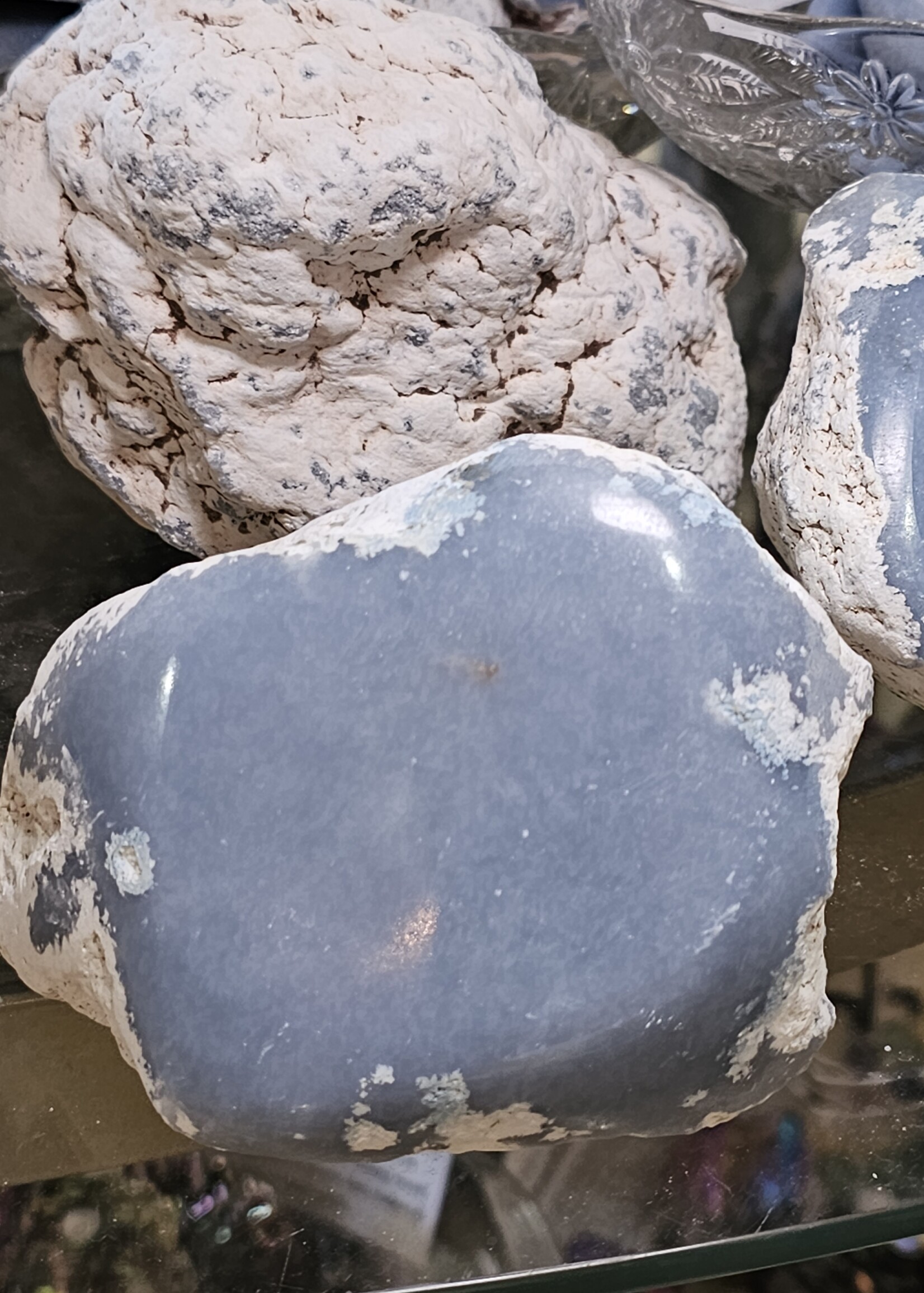 Angelite Half Polished Large Palm Stone 3" x 4"