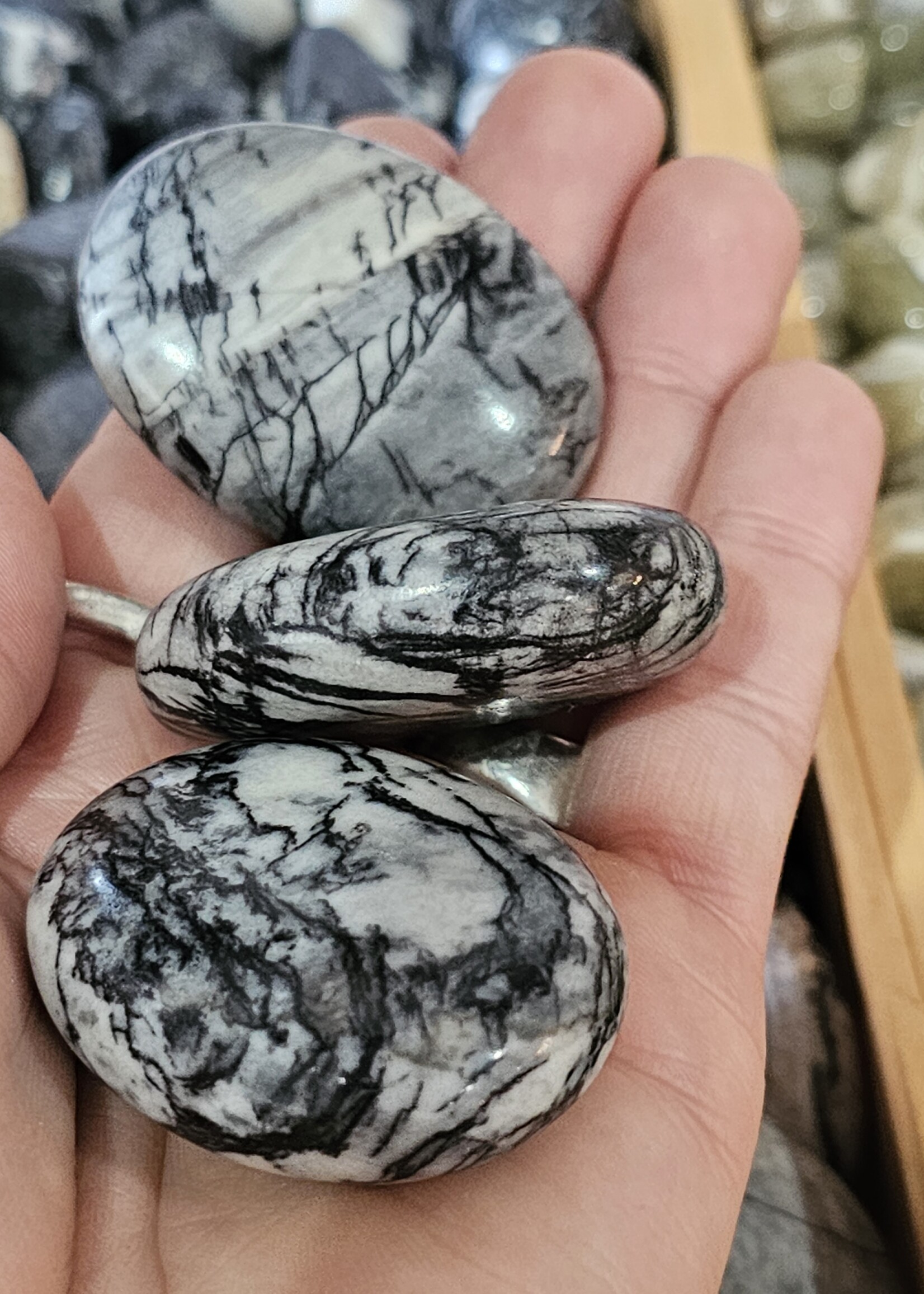Zebra Jasper Palm Stone, Medium, 2x1.5x0.5 inch