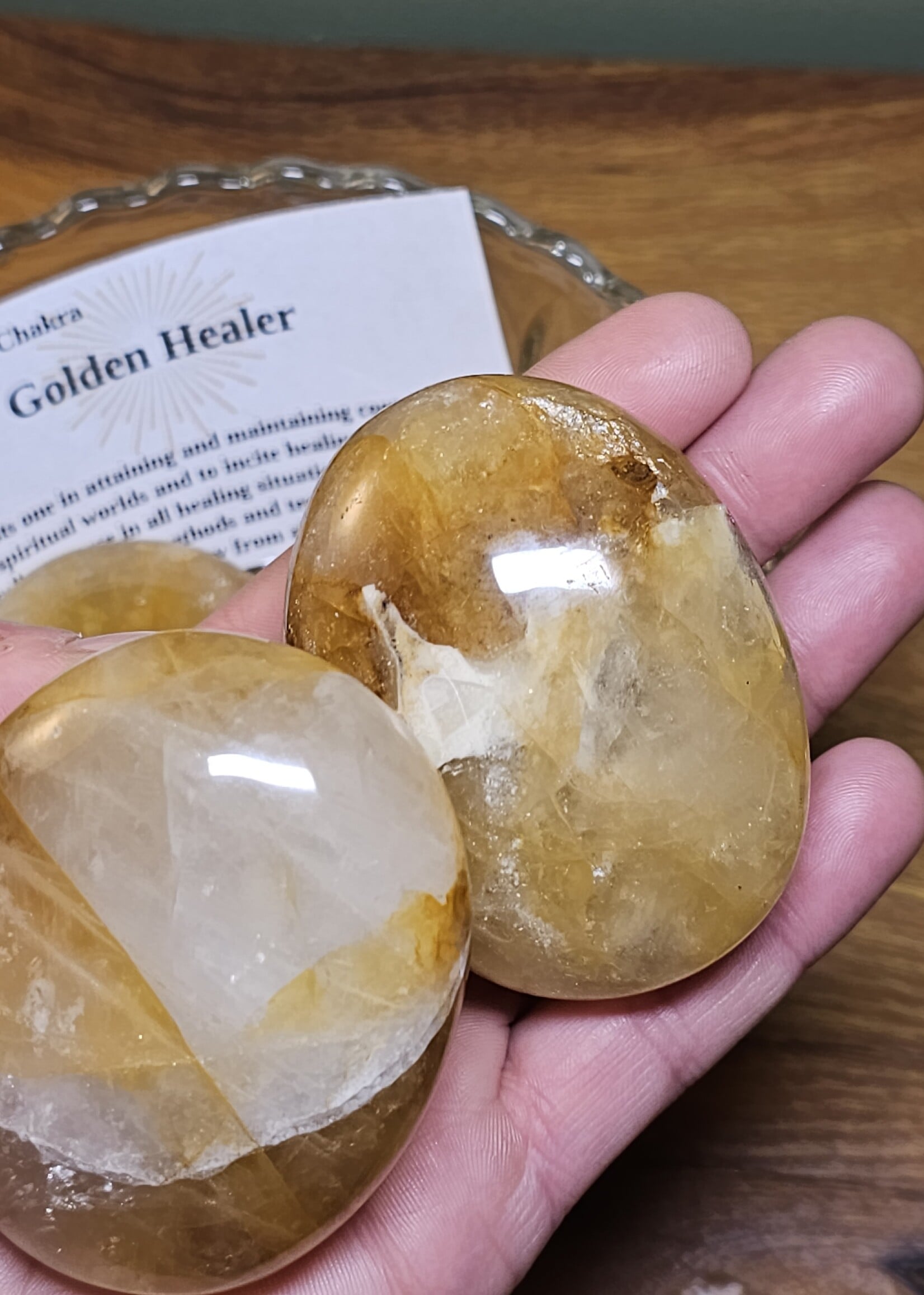 Golden Healer Quartz Palm Large 3x2x1 inc