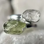 Moldavite & Herkimer Diamond Adjustable Stirling Silver Ring