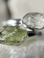 Moldavite & Herkimer Diamond Adjustable Stirling Silver Ring