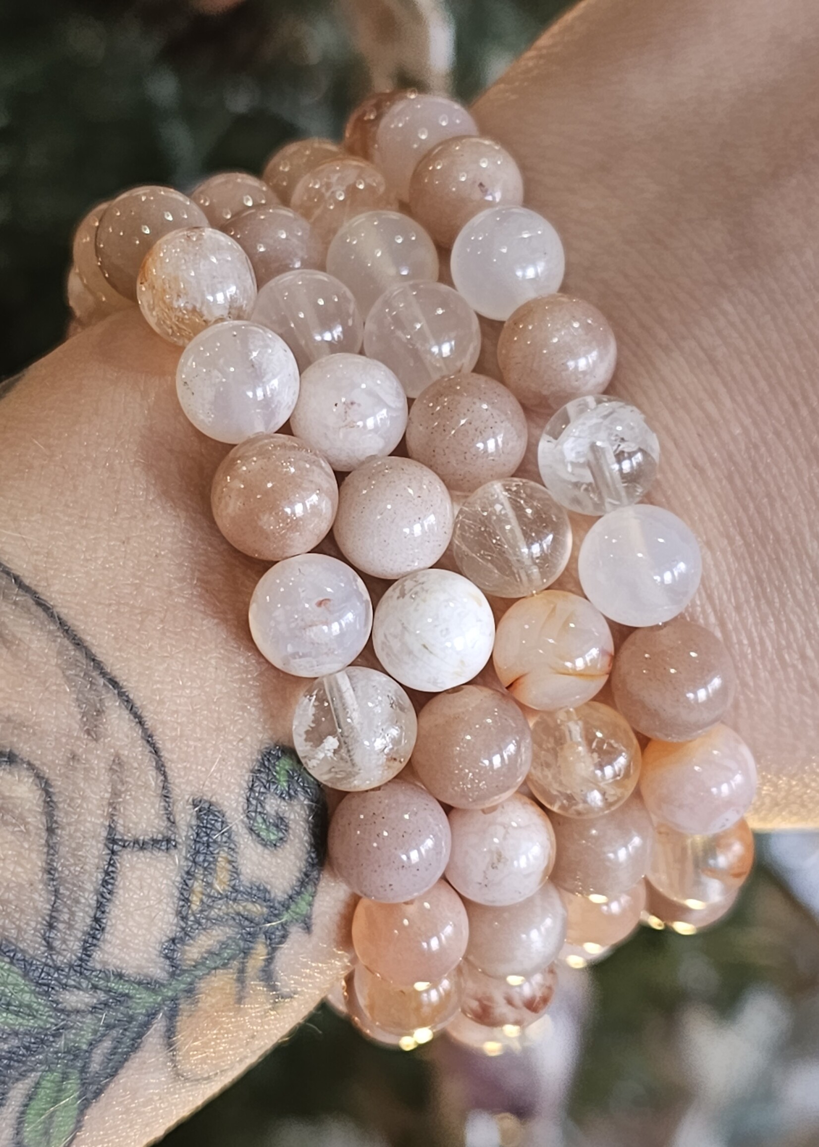 Manifesting Magnifier: Sunstone, Moonstone, Phantom Quartz 8mm Bracelet