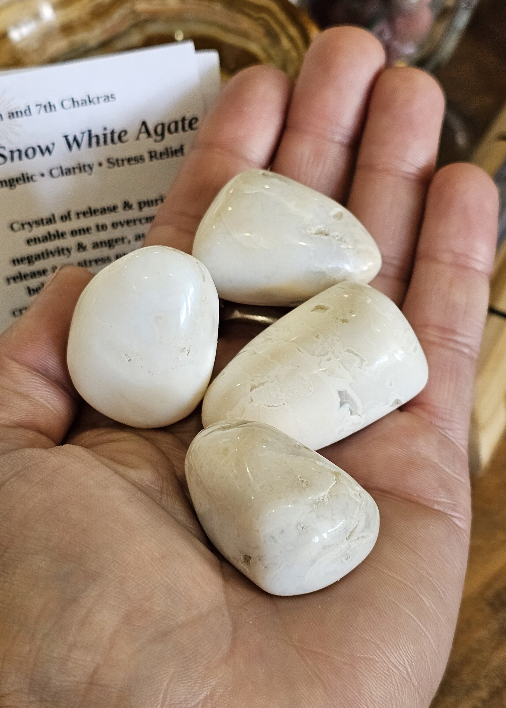 Snow White Agate Tumbled, Large: Indonesian