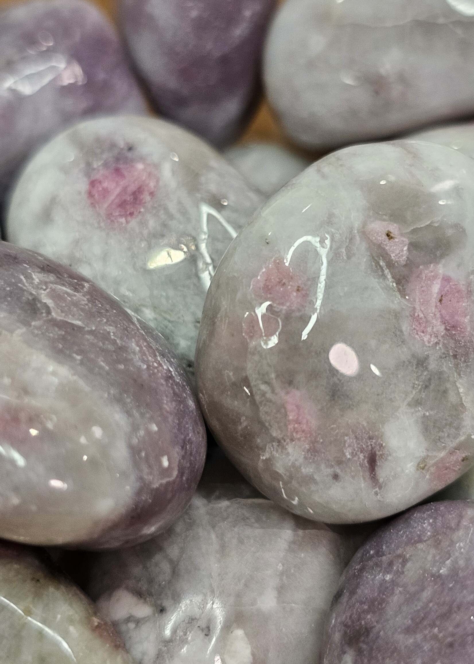Pink Tourmaline w/Lepidolite & Quartz Tumbled: China