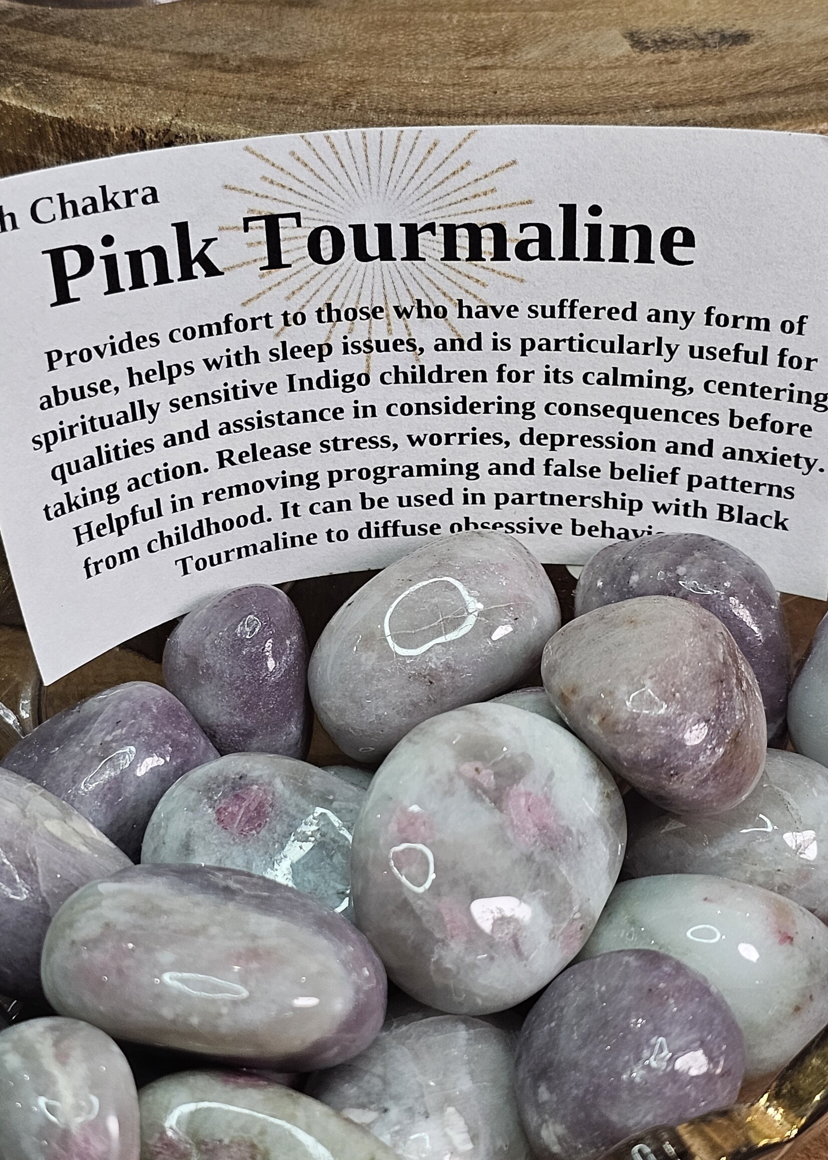 Pink Tourmaline w/Lepidolite & Quartz Tumbled: China