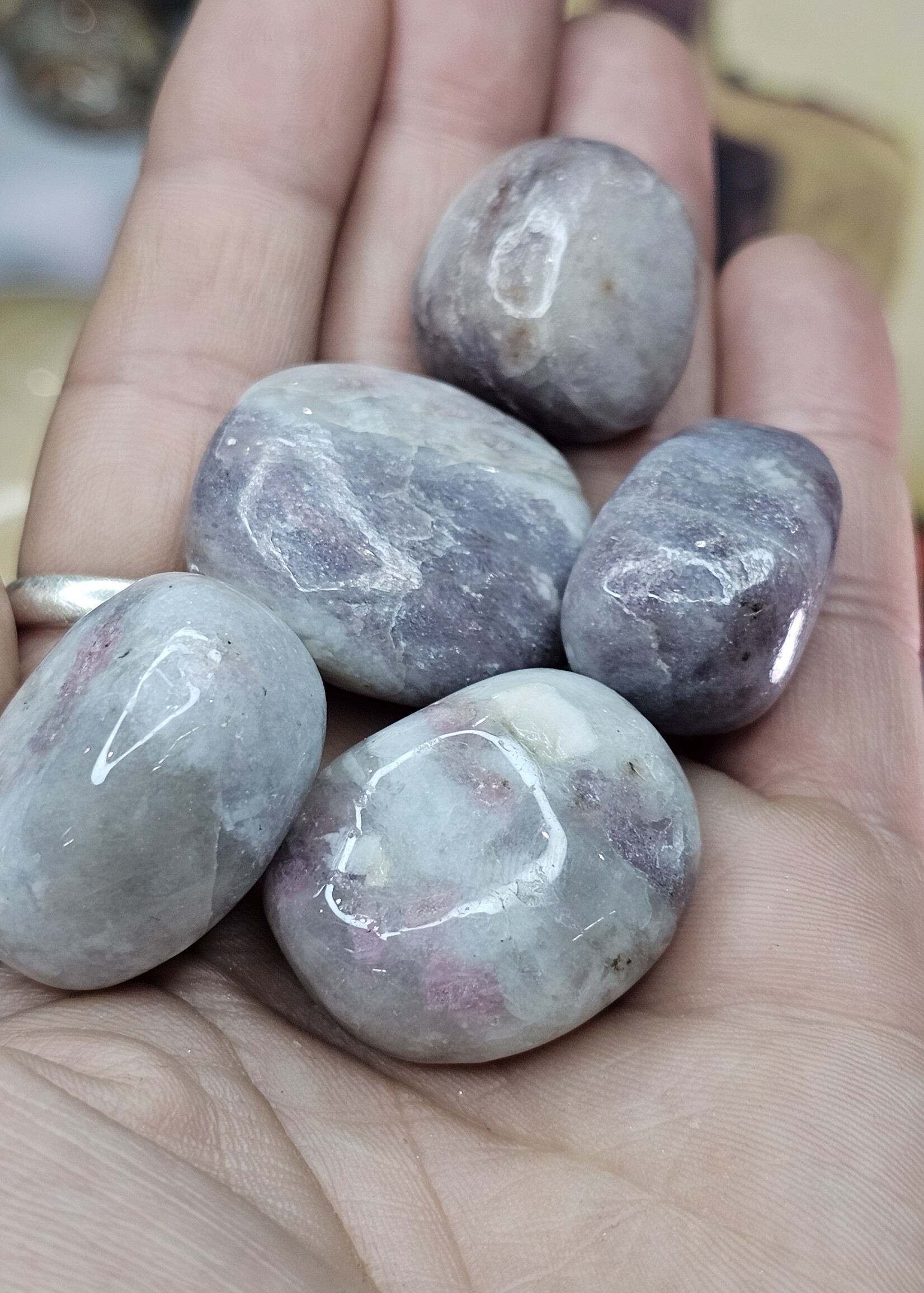 Pink Tourmaline w/Lepidolite & Quartz Tumbled: China