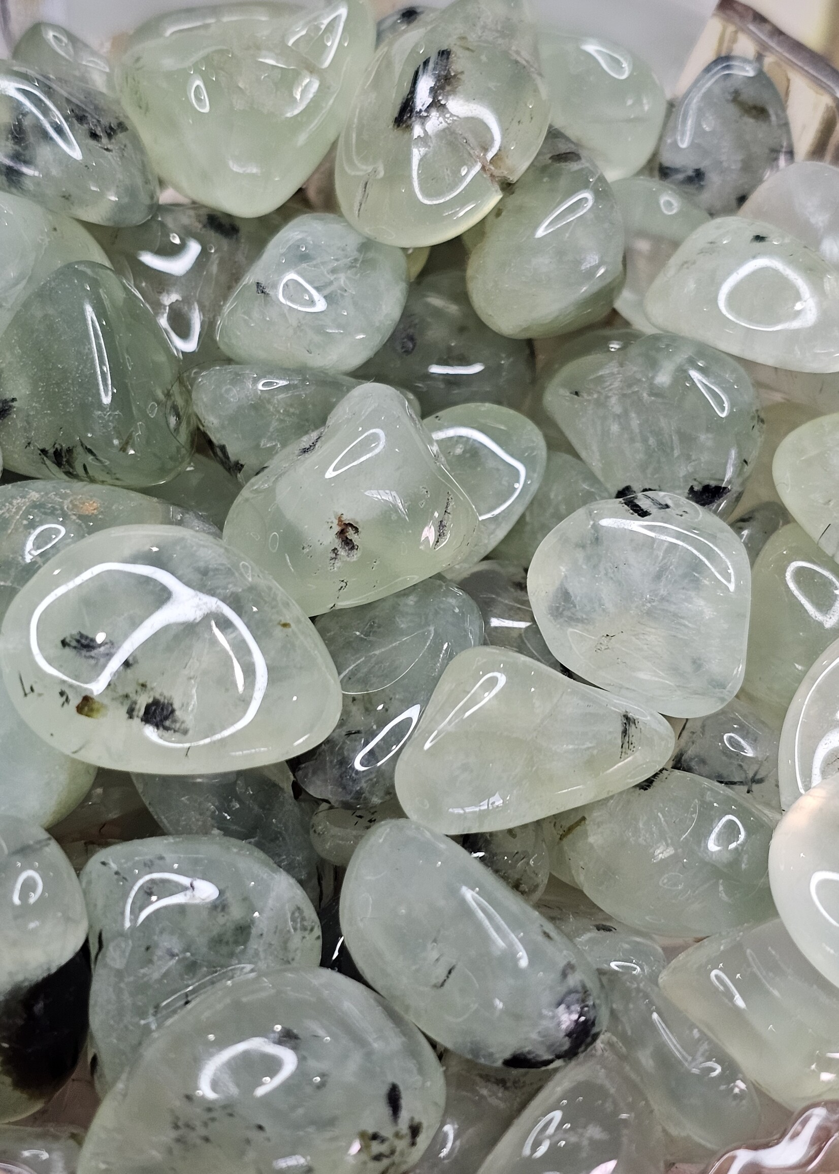 Epidote Included Prehnite Tumbled