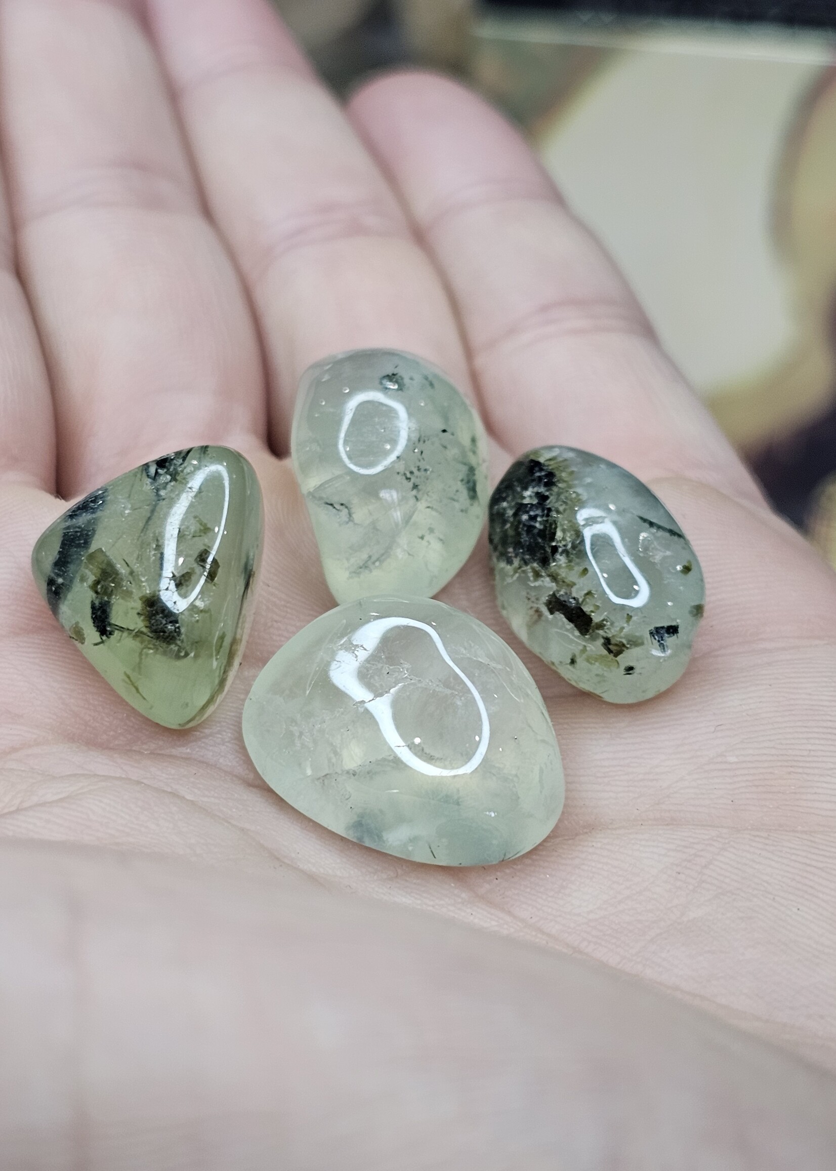 Epidote Included Prehnite Tumbled