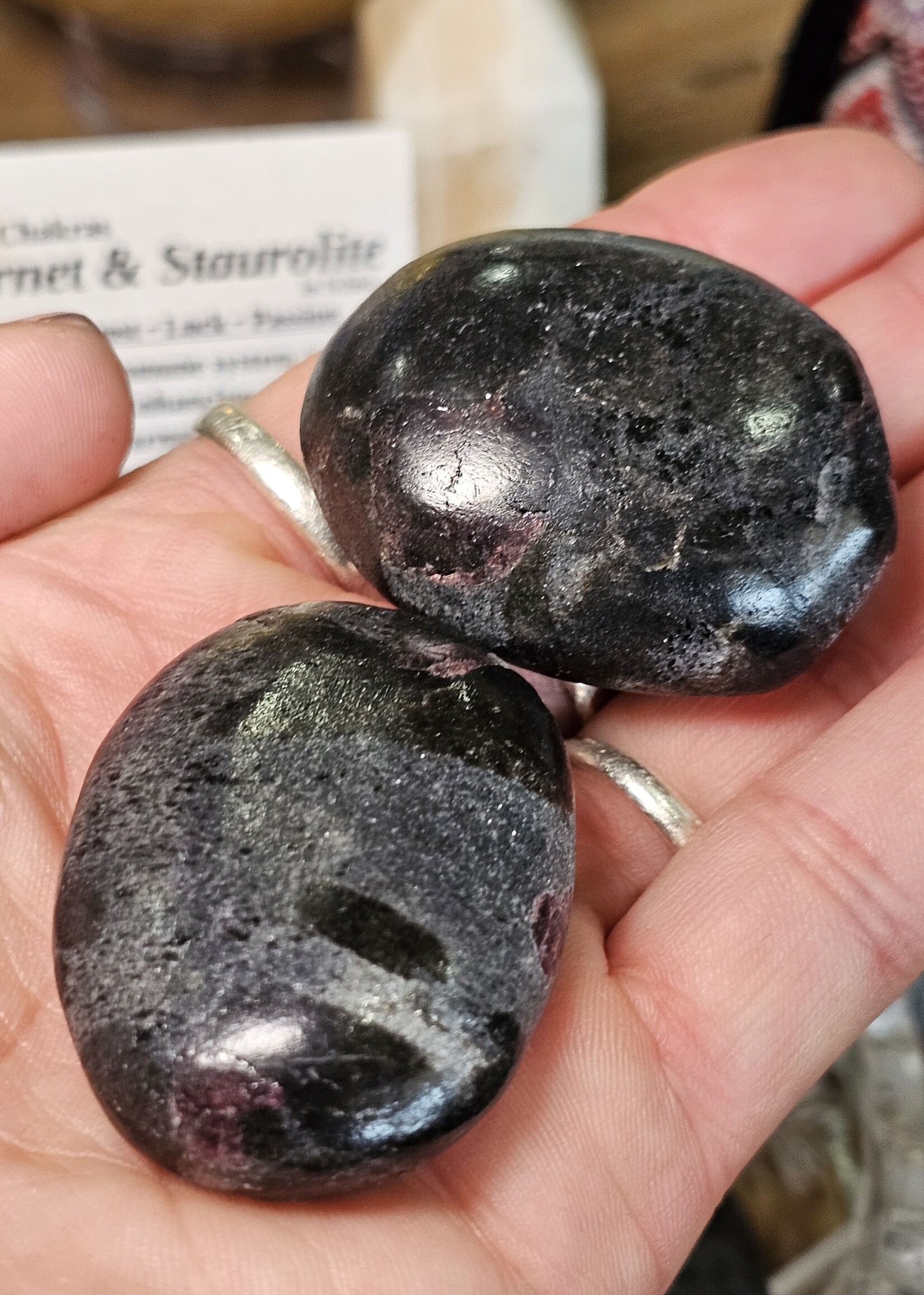 Garnet & Staurolite Matrix Palm Stone SM