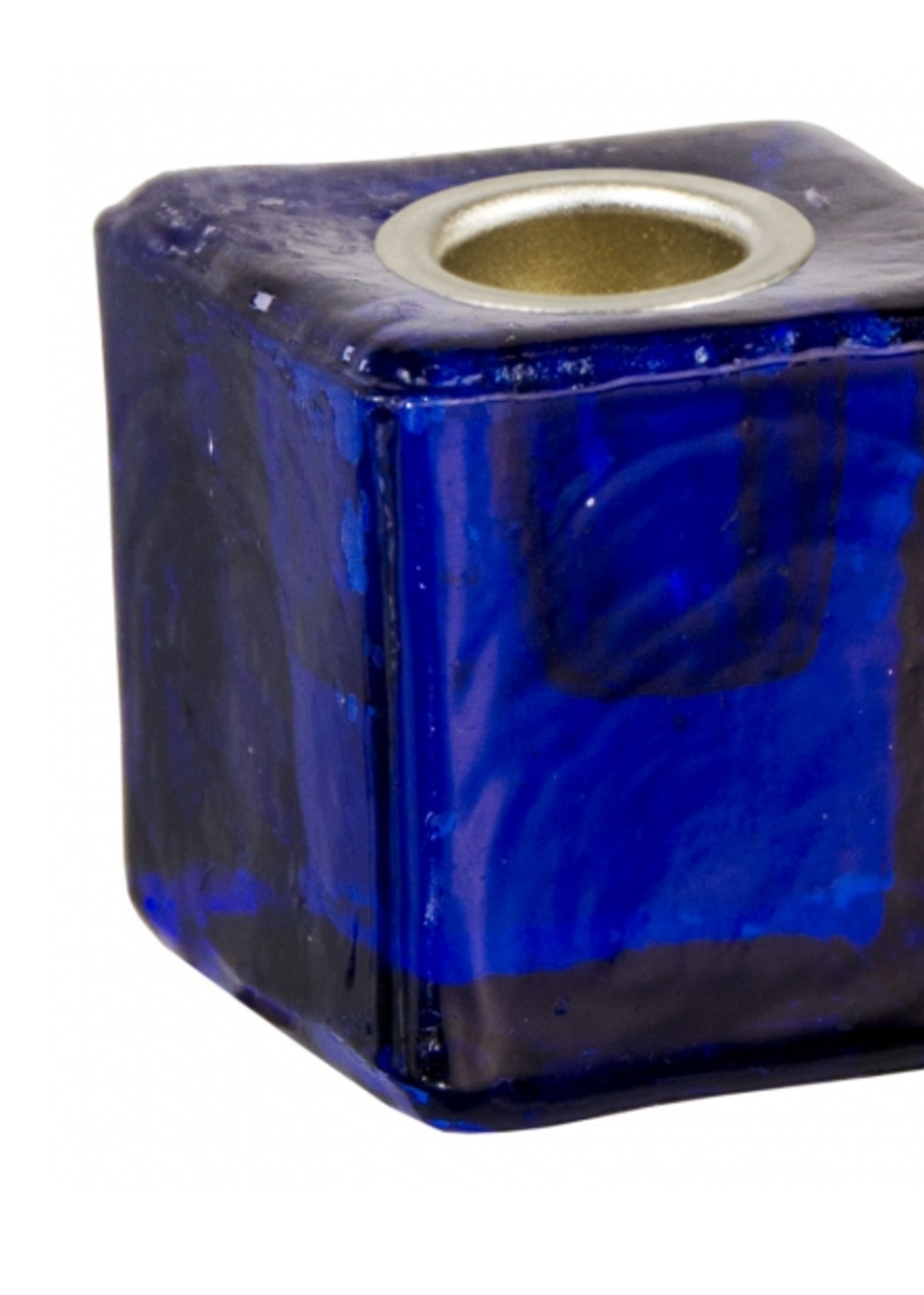 Mini Glass Spell Candle Holder Cube Cobalt