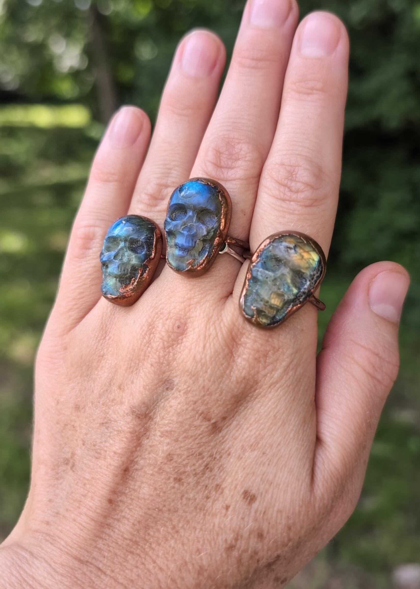 Labradorite Skull Copper Electroform Ring