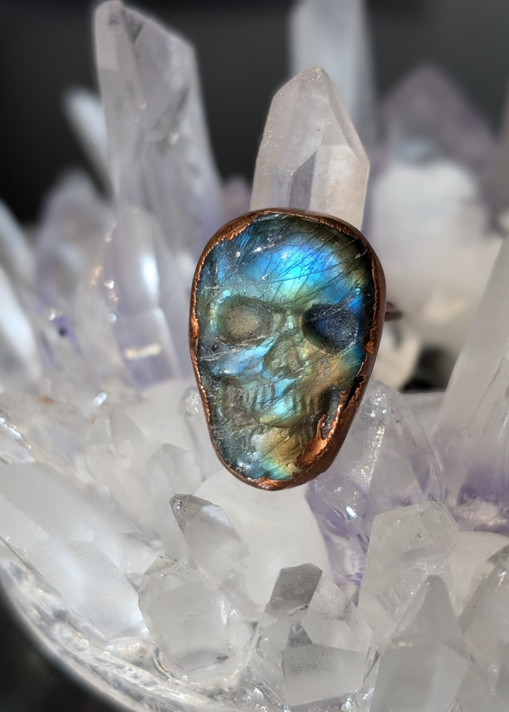 Labradorite Skull Copper Electroform Ring