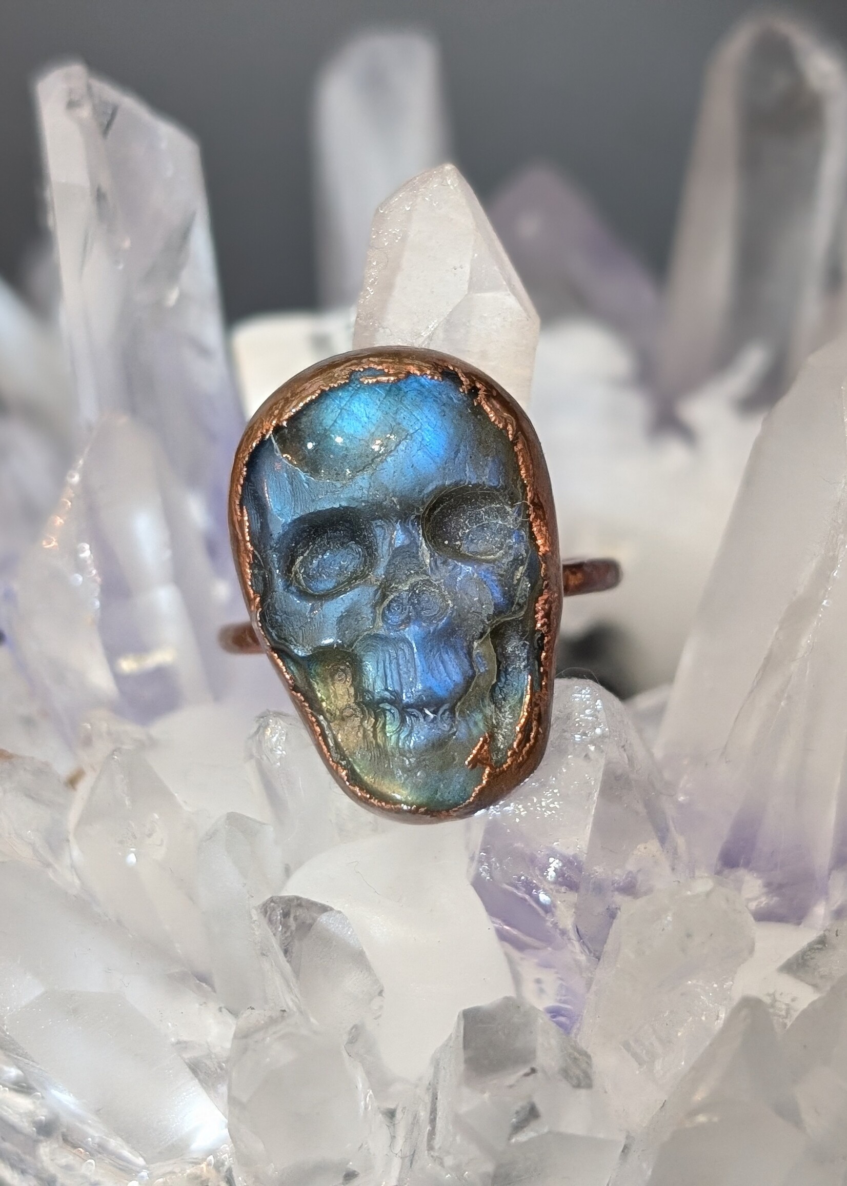 Labradorite Skull Copper Electroform Ring