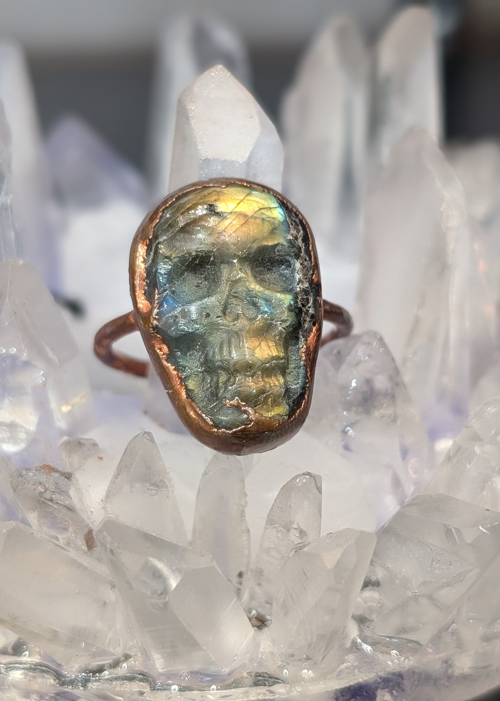 Labradorite Skull Copper Electroform Ring