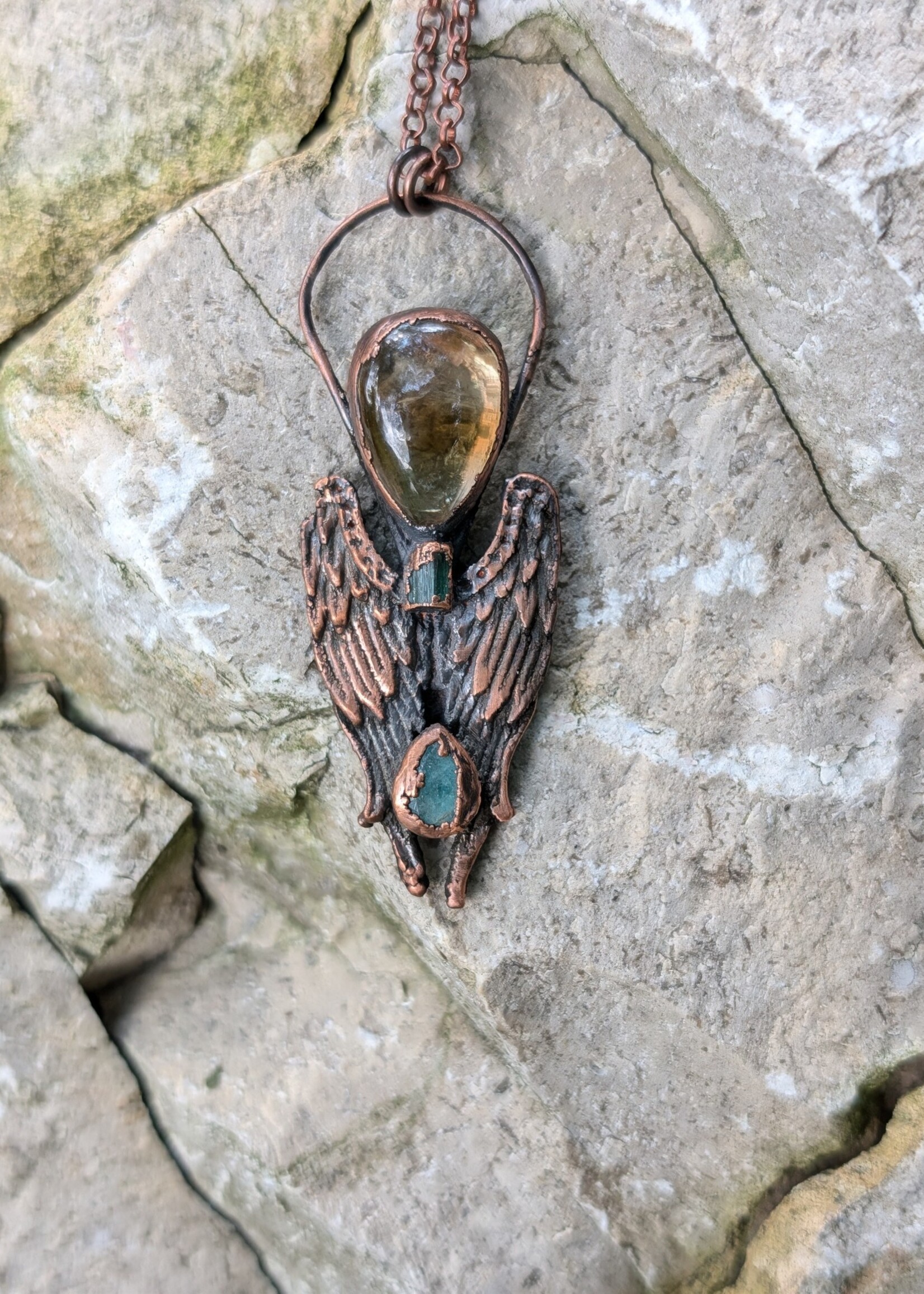 Citrine & Emerald Angel Wings Necklace DVK