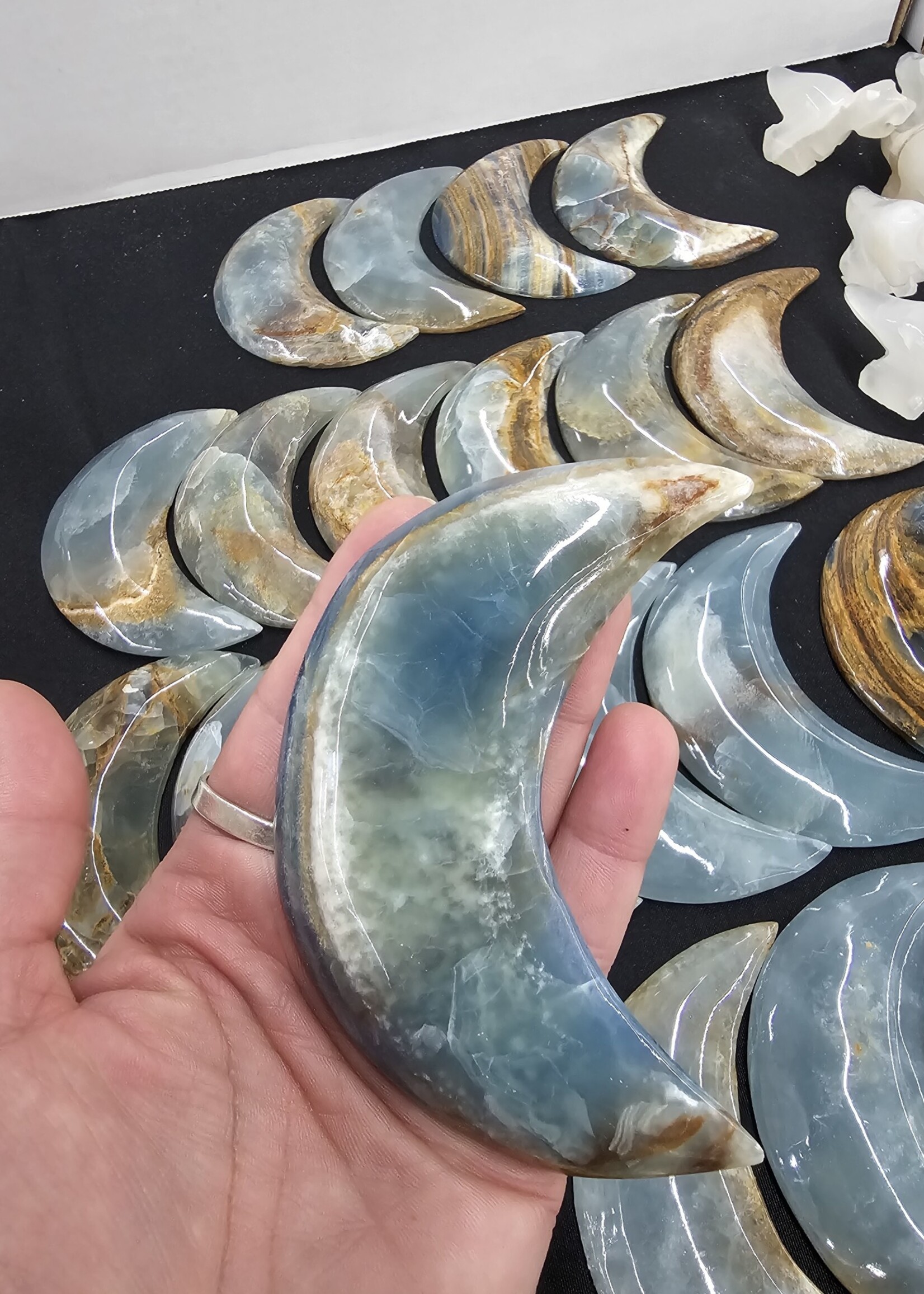Blue Onyx Moon 4" x 2" carving
