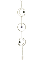 Triple Moon w/Natural Crystals Metal Wall Hang (Quartz, Amethyst, Tourmaline)