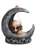 Skull on Moon BackFlow Incense Burner, 5H x 4W"