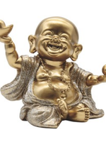 Baby Maitreya Buddha of Bling , 4" Gold & Silver Prosperity Figurine