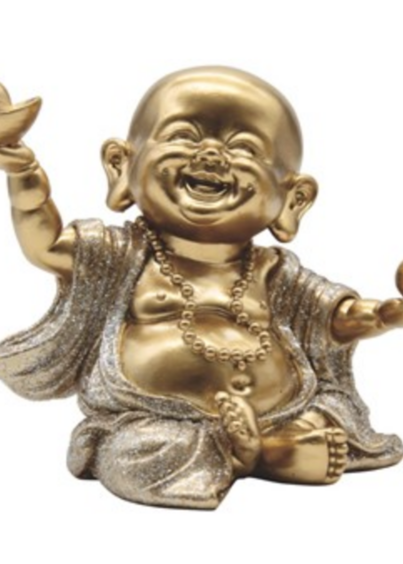 Baby Maitreya Buddha of Bling , 4" Gold & Silver Prosperity Figurine