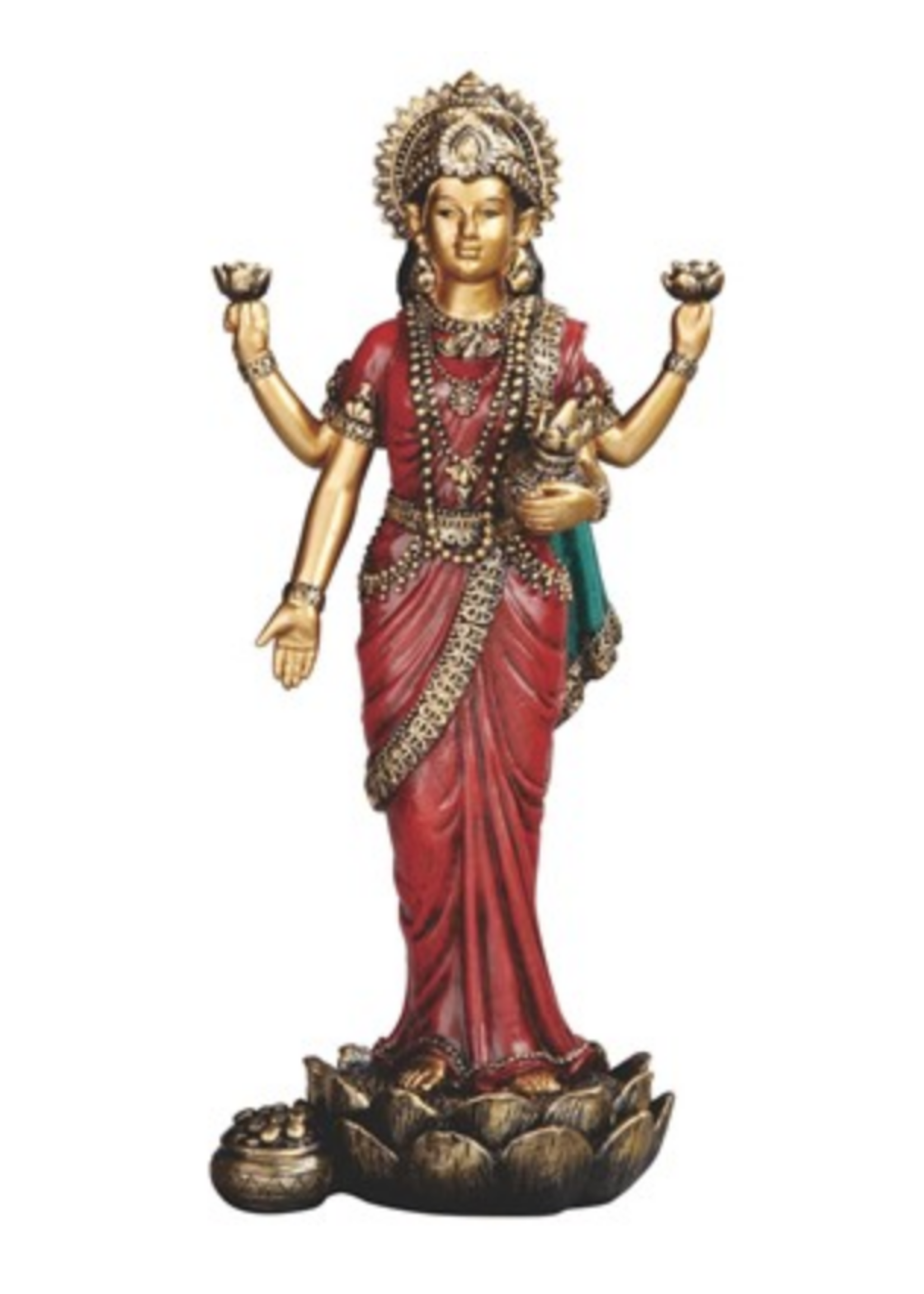 Goddess Lakshmi Standing on Lotus:  Bringer of Wealth, Beauty & Blessings, 8"H