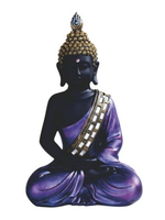 Meditating Buddha in Purple & Gold, 11"Hx7"Wx4"D, Inner Peace & Spiritual Power