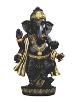 Standing Black Ganesha: Lotus, Offering Bowl & Gyan Mudra with Rat Companion 10"Hx6"Wx3"D