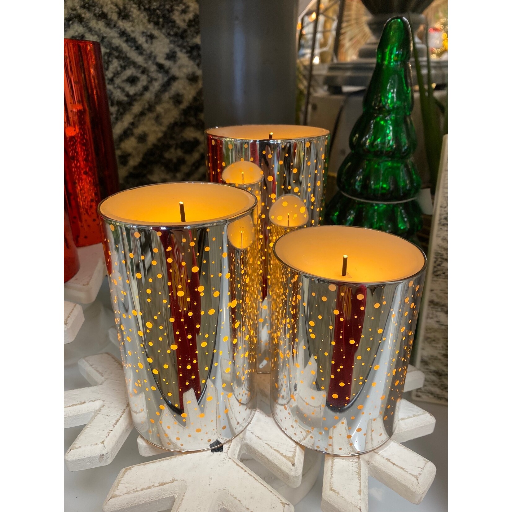 S/3 Silver Mercury Glass Glow Candle Set