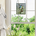 10" Happy Hummingbird Stained Glass Window Panel