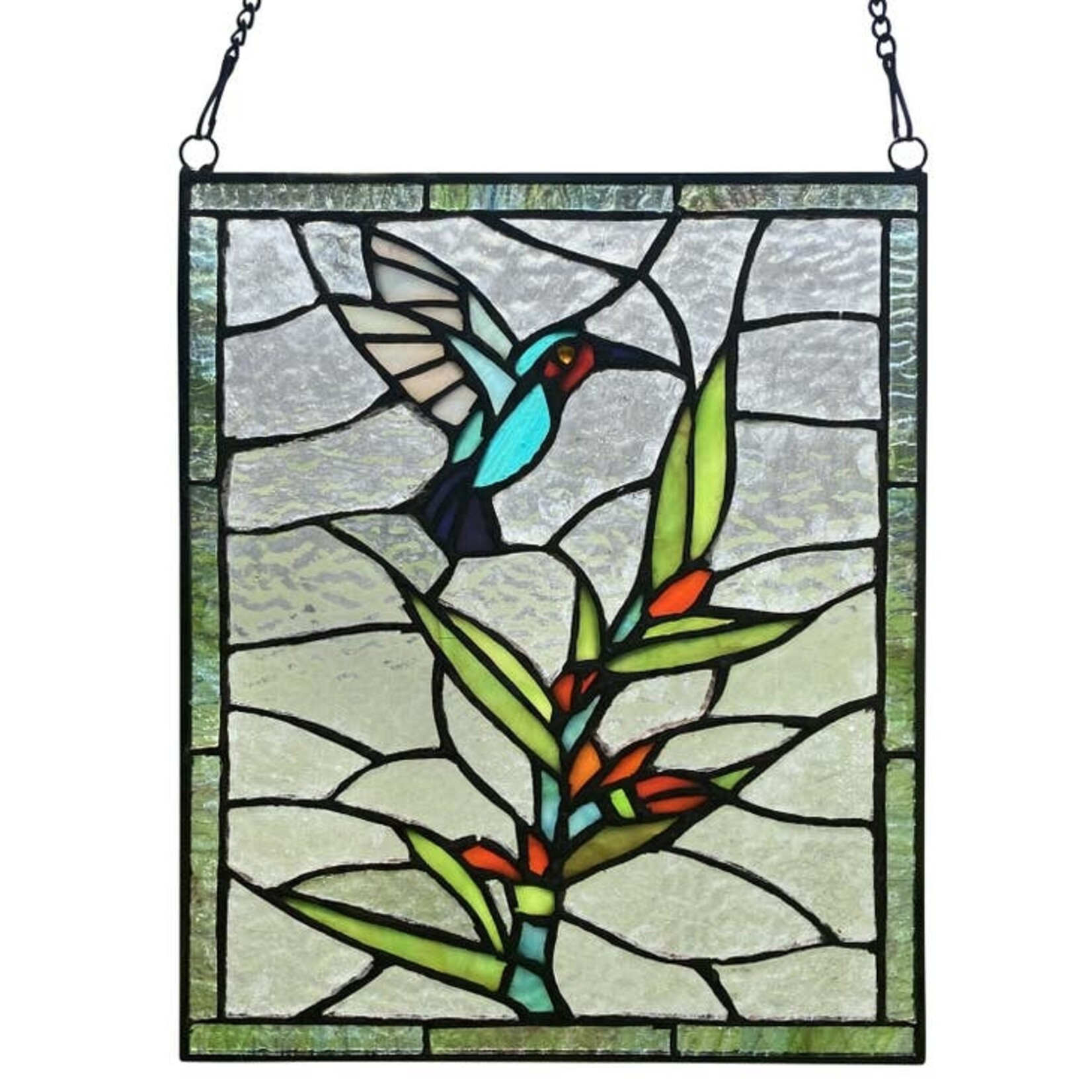 10" Happy Hummingbird Stained Glass Window Panel