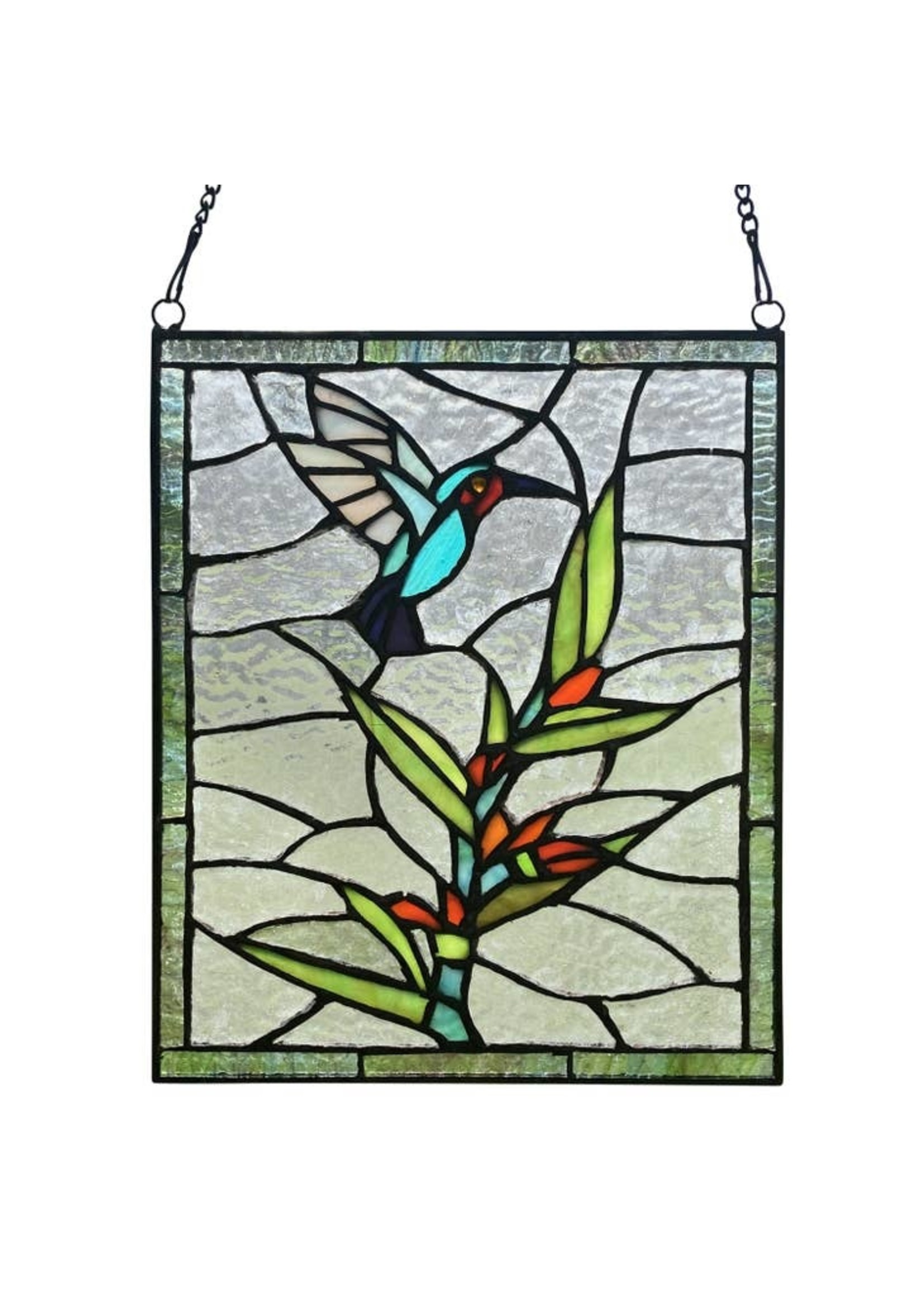 10" Happy Hummingbird Stained Glass Window Panel