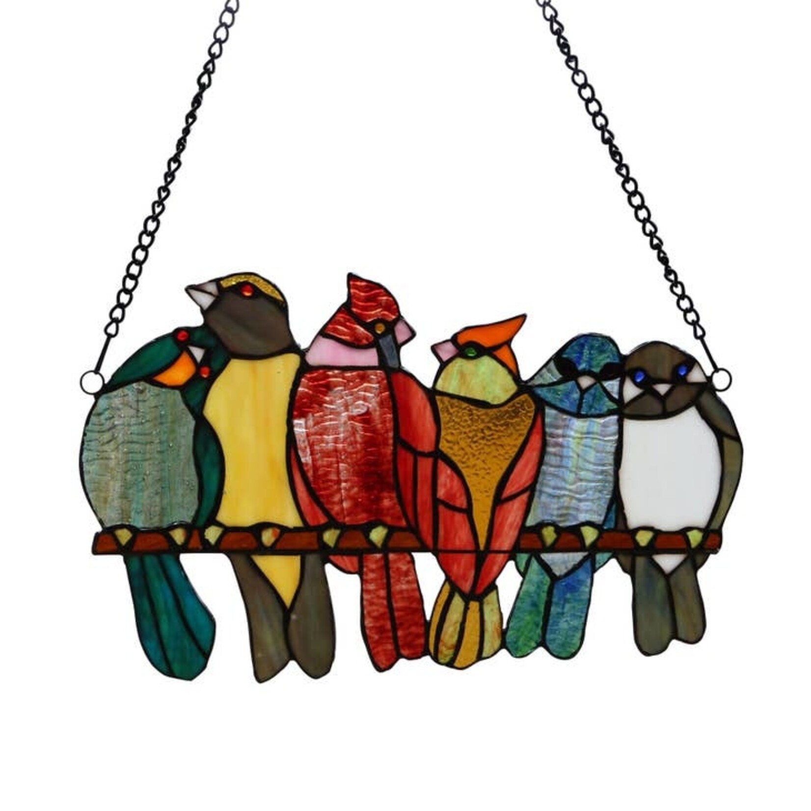 9.5" Emelia Birds Stained Glass Window Panel