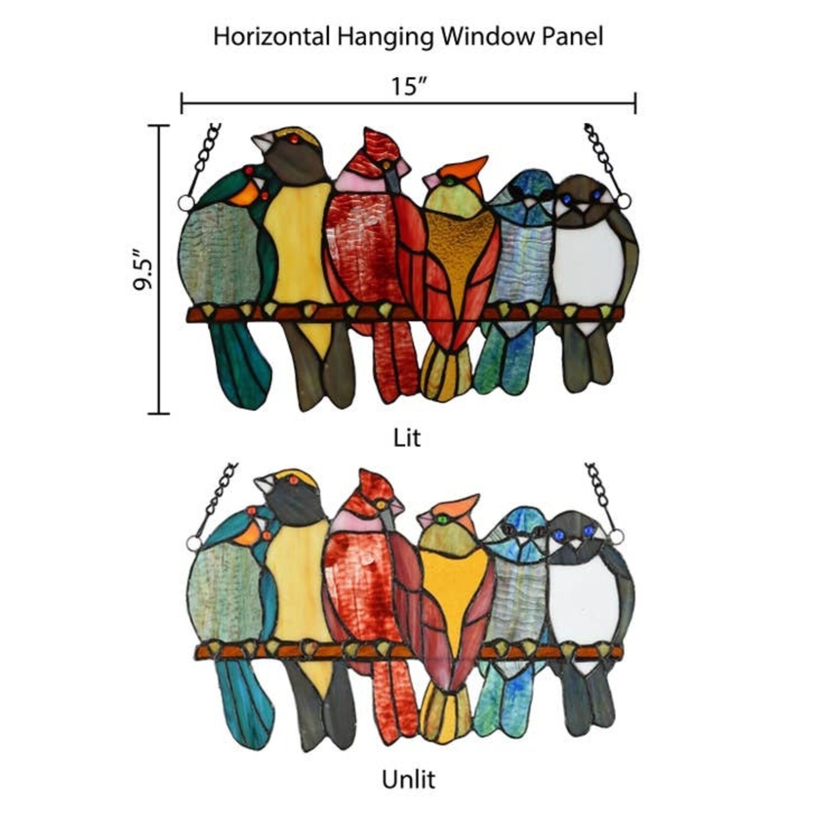 9.5" Emelia Birds Stained Glass Window Panel
