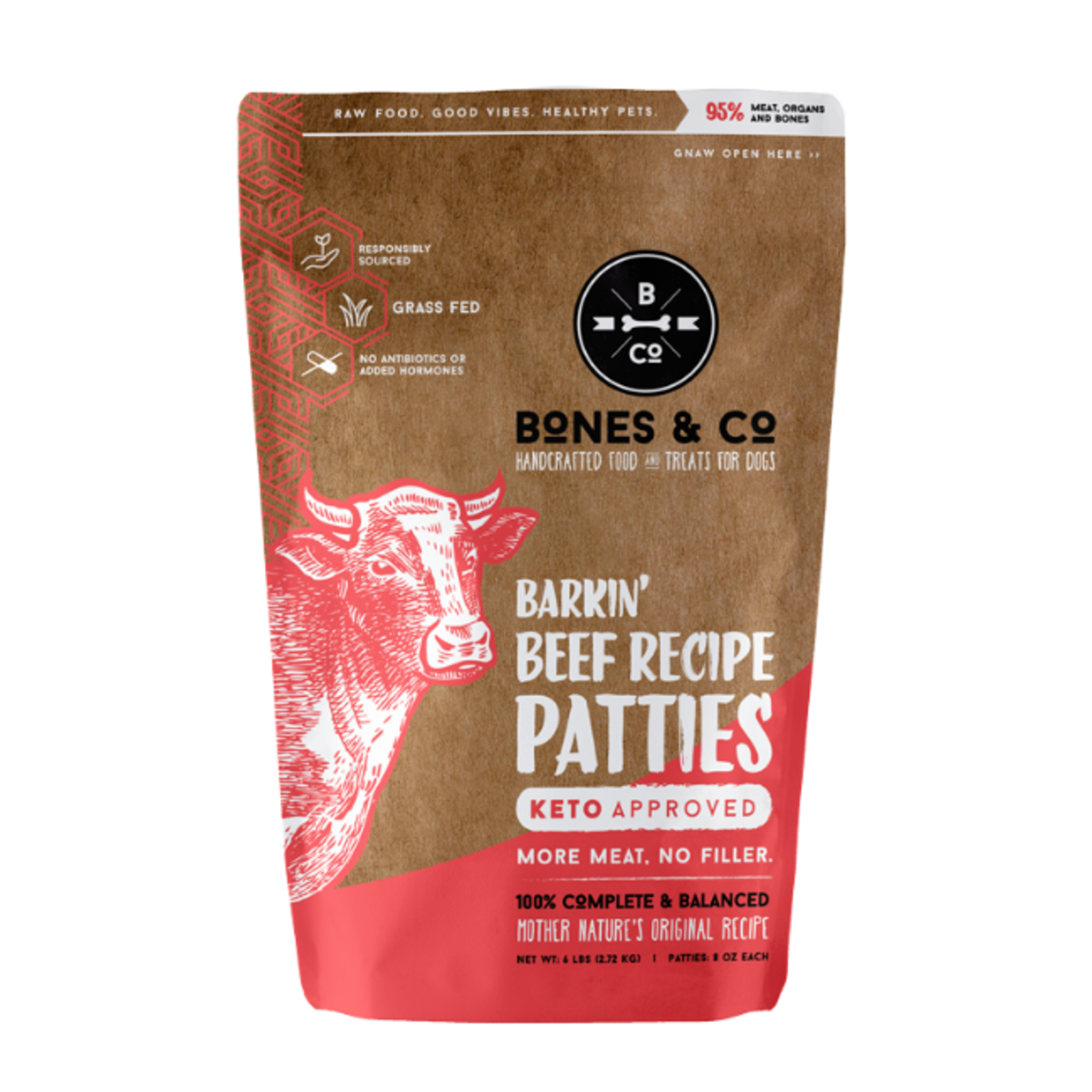 Bones & Co Bones & Co D GF Raw Patties Beef 6#