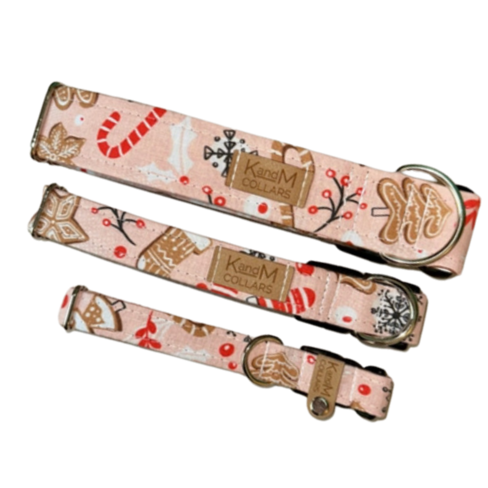 K and M Collars K&M Collar Christmas Collar Gingerbread Pink