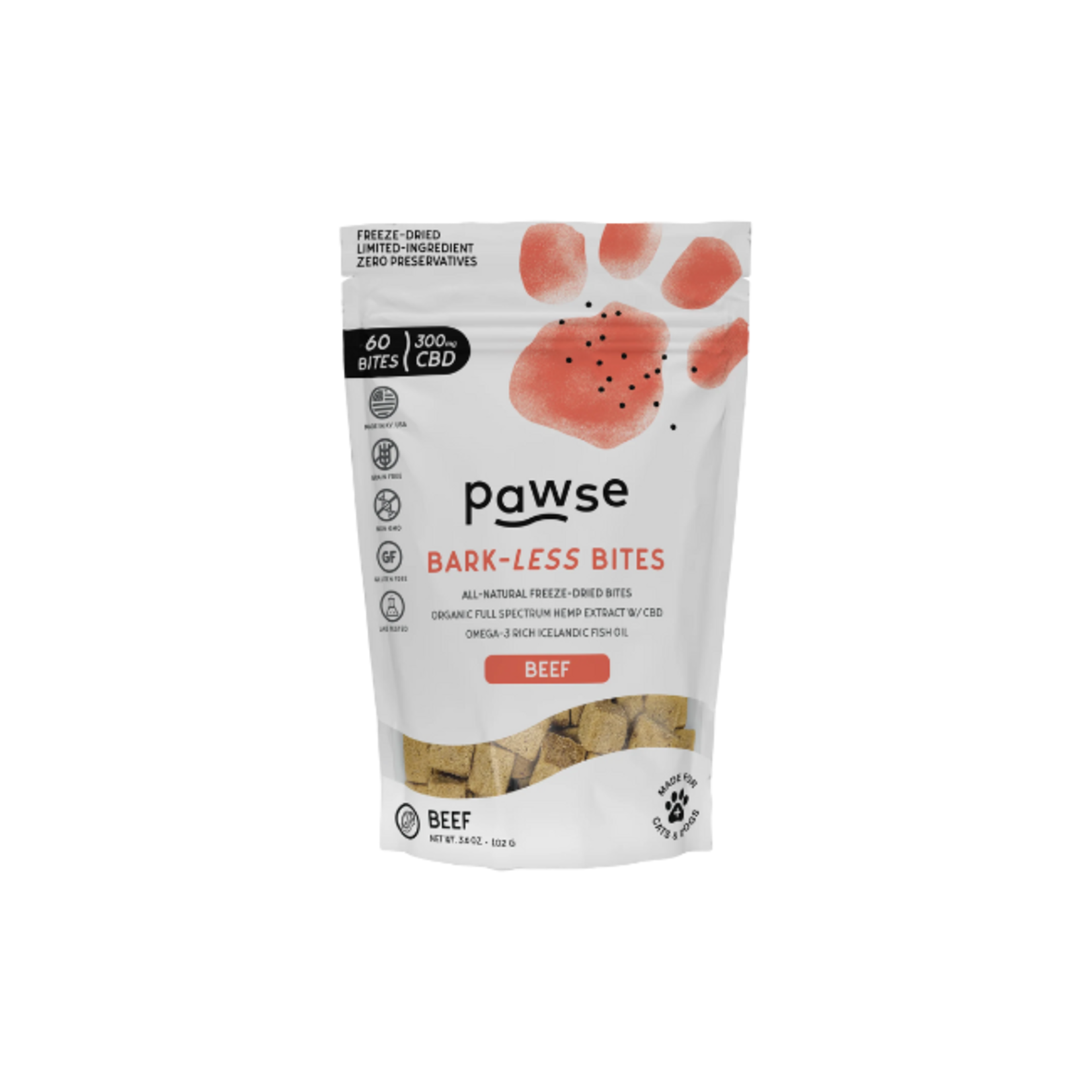 Pawse Pawse Bark-Less Bites Beef 300mg 60-count
