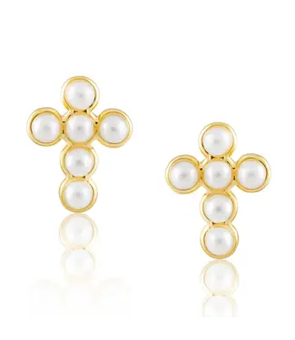 Pearl Cross Stud Earrings