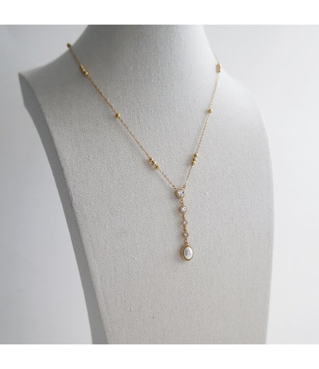 CZ & Pearl Lariat Necklace