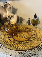 Vintage Amber Glass Cup & Plate