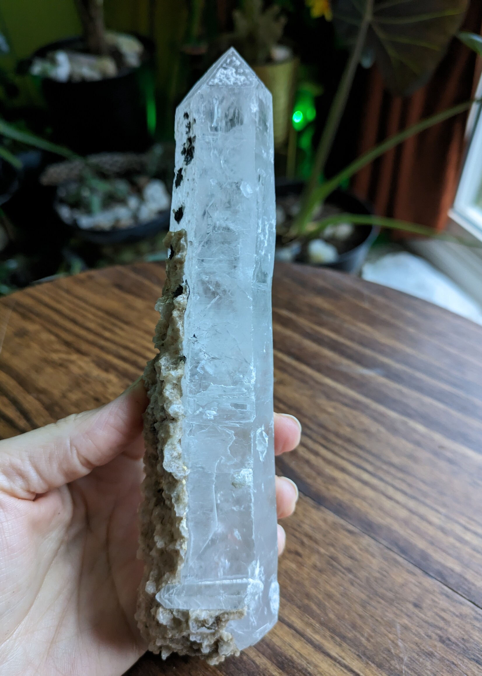 Clear Quartz Point w/ Hematite Rosettes